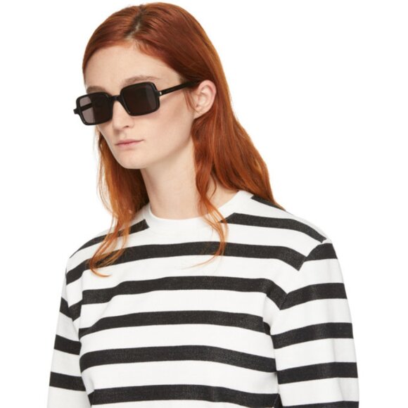 Saint Laurent SL332 001 Rectangle Sunglasses - Black - Picture 2 of 11